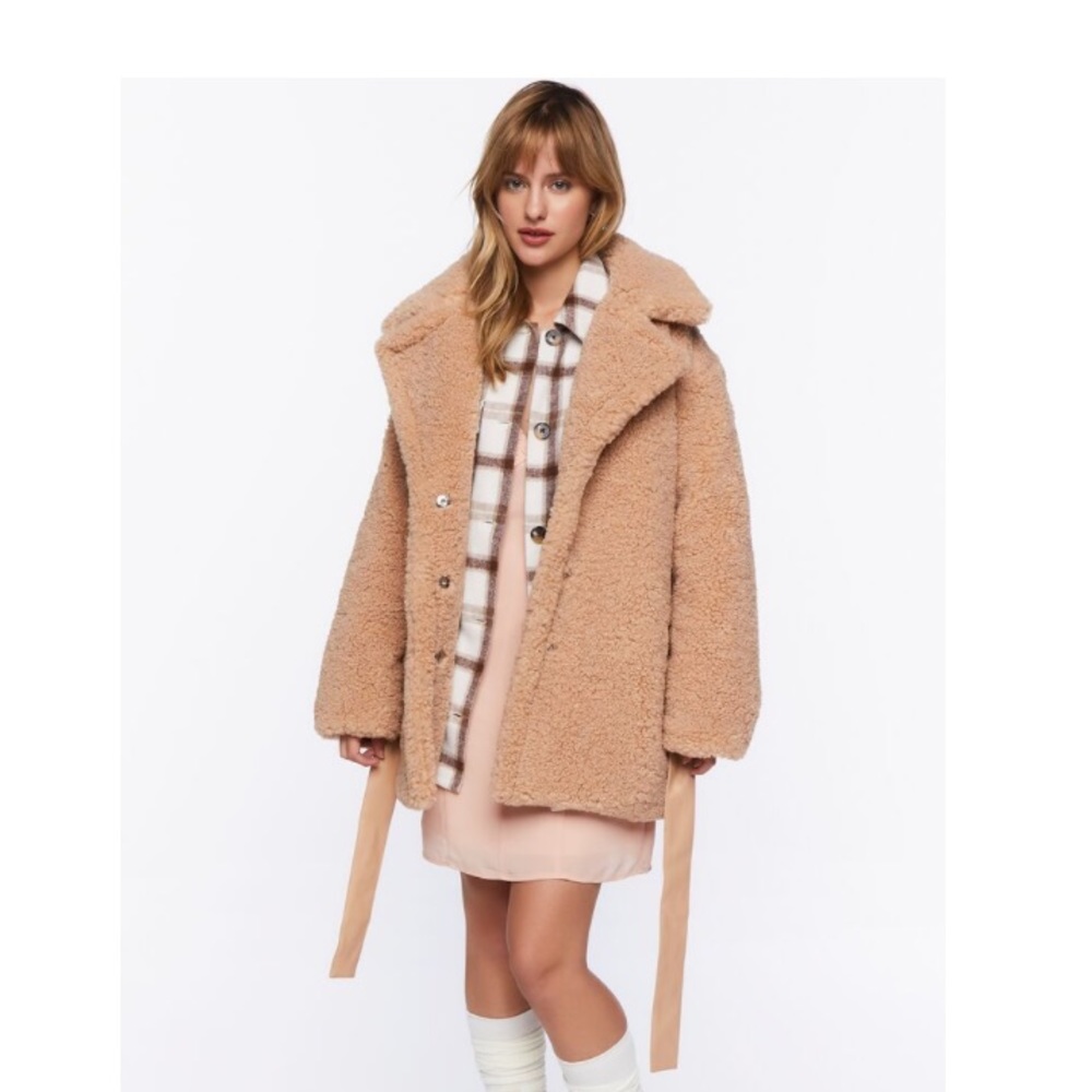 Faux shearling wrap Teddy coat Brand New , NEVER WORN